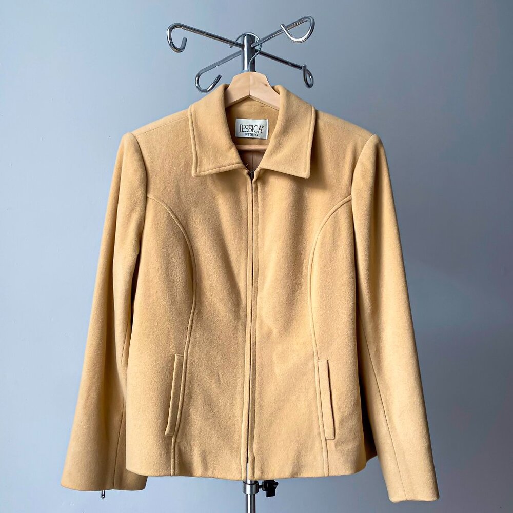 ❄️ 90s Vintage Warm Camel Lightweight Wool Zip Up Minimalist Jacket